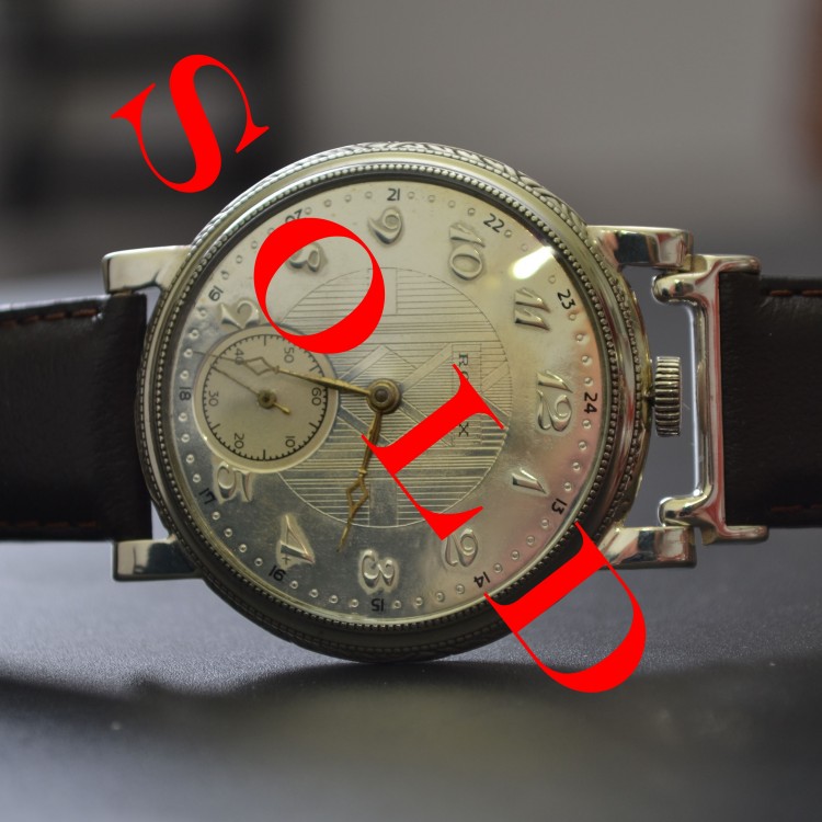 45mm vintage Rolex Unicorn mens watch Art Deco case guiloche dial in near mint condition 15 jewels movement
