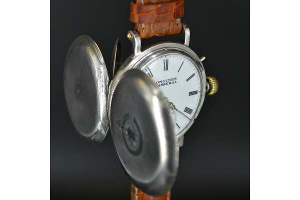 SOLD Longines Chasseral antique original hunter WW1 officers military solid silver men watch vintage swiss made