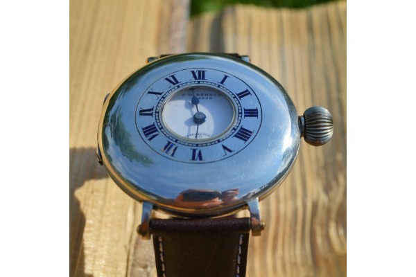SOLD J.W. Benson solid silver wrist watch demi hunter military trench