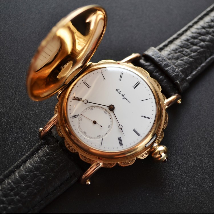 OUT OF STOCK 41mm Jules Jurgensen keywind solid gold 14K hunter antique rare unusually men's watch for vintage collection