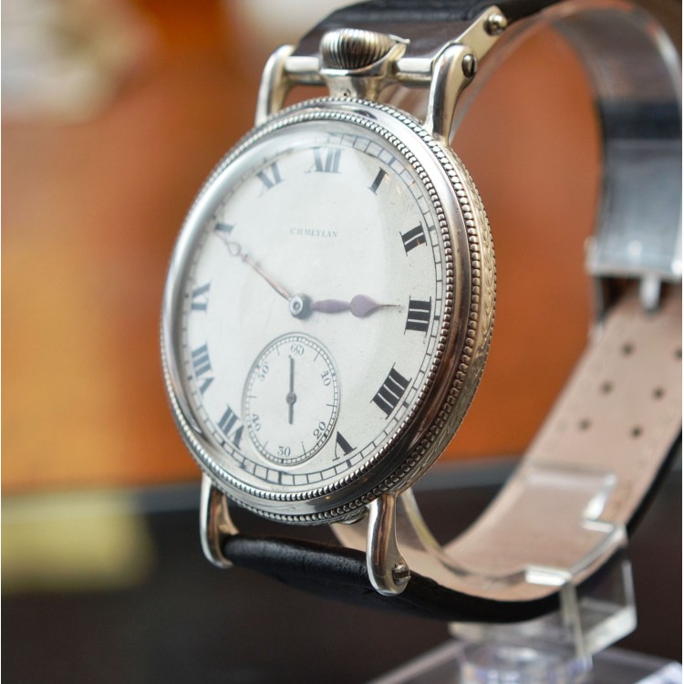 46mm Meylan Brassus high grade 19 Jewels antique solid silver dress men's vintage watch rare unique collectable timepiece
