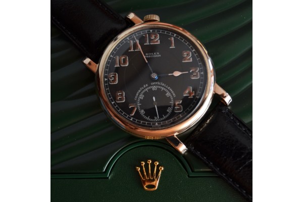 Rolex solid gold pre Panerai caliber 618 vintage military officers watch WW2 men's timepiece black luminous dial