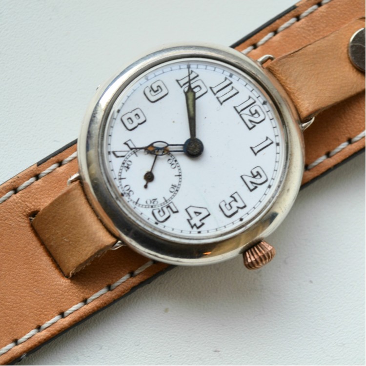 SOLD Silver officers trench wristwatch Dimier Freres et Cie