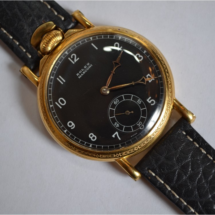 SOLD Antique Rolex Marconi 48mm men’s wristwatch gold plated WW1 military trench watch