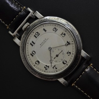 47mm Rolex Rebberg Black Niello antique mens wristwatch unique collectible vintage chronometre from 1910's