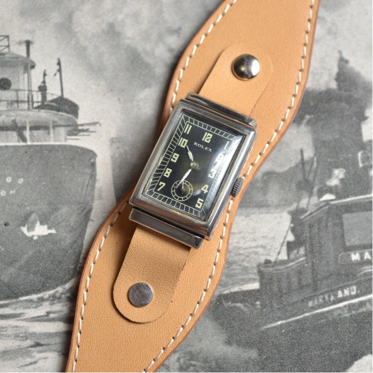 Art Deco Rolex 1930's vintage gents dress classics tank watch case military black dial 