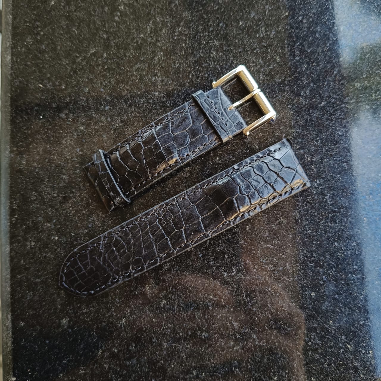 24mm Sterling Silver Buckle Crocodile Leather Watch Strap – Panerai Compatible photo 3
