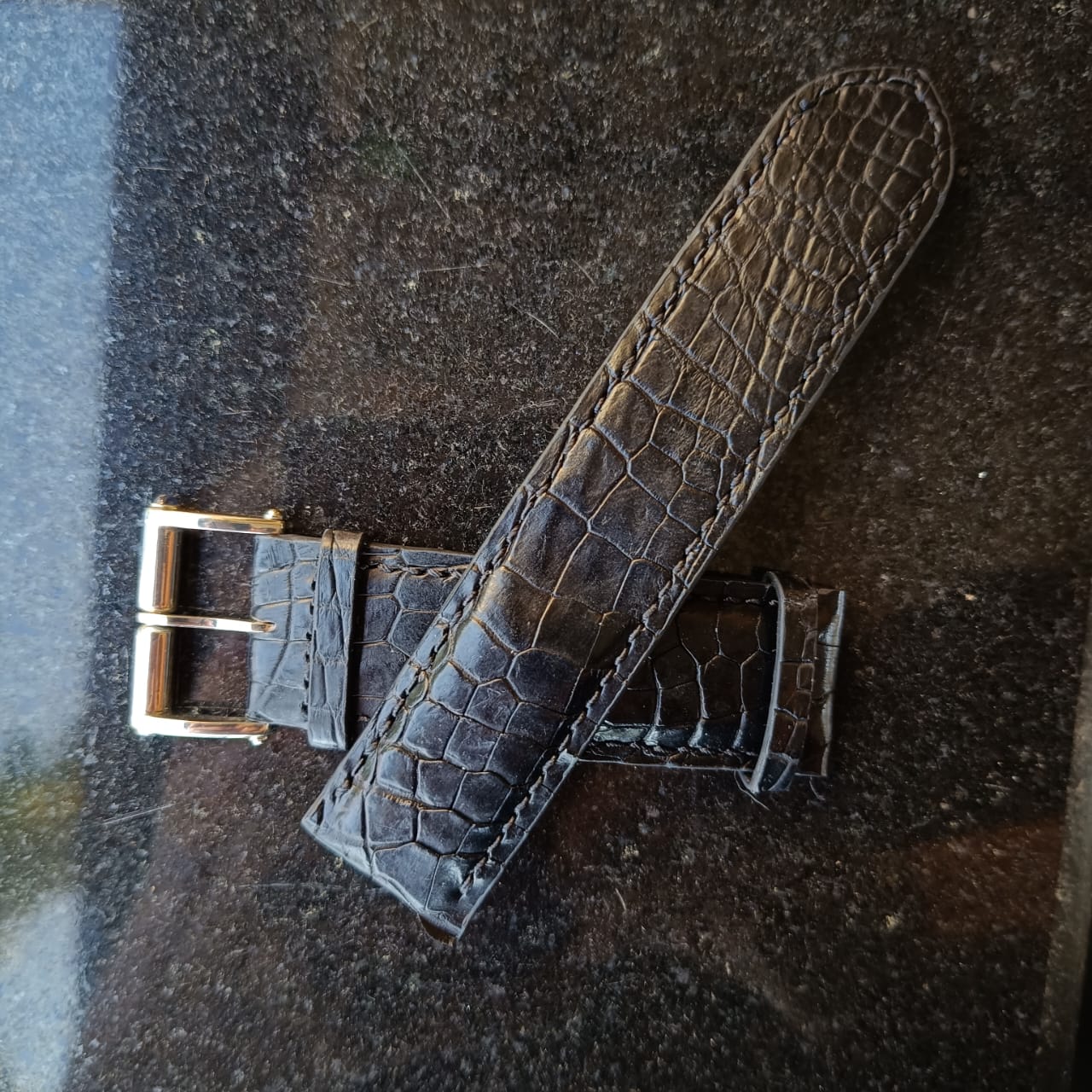 24mm Sterling Silver Buckle Crocodile Leather Watch Strap – Panerai Compatible photo 4