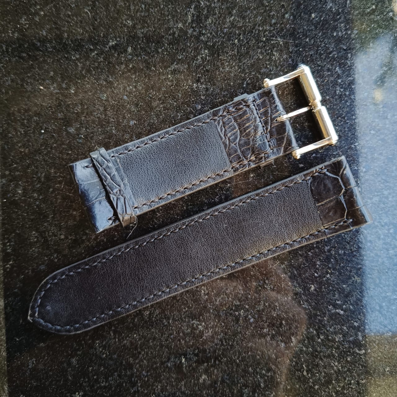 24mm Sterling Silver Buckle Crocodile Leather Watch Strap – Panerai Compatible photo 5