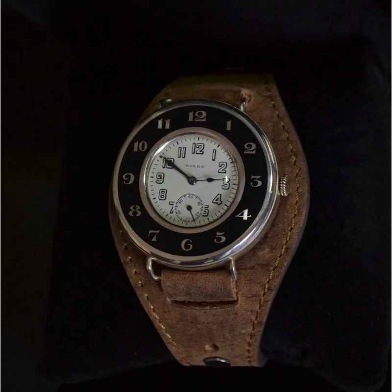 43mm Rolex Rebberg antique 1910s pilots/marine double cased protected military issued WW1 trench silver niello watch