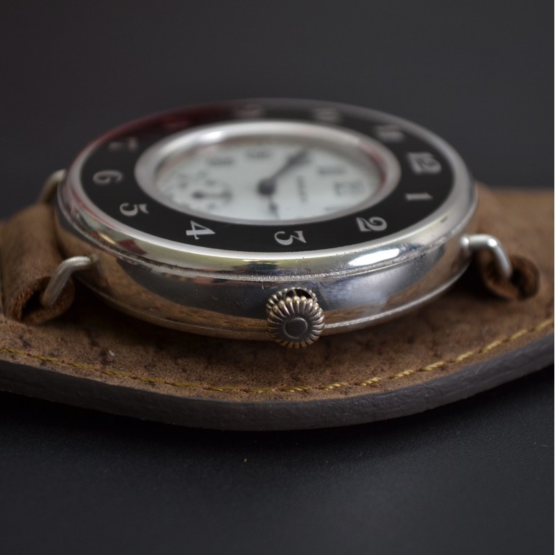 43mm Rolex Rebberg antique 1910s pilots/marine double cased protected military issued WW1 trench silver niello watch photo 3