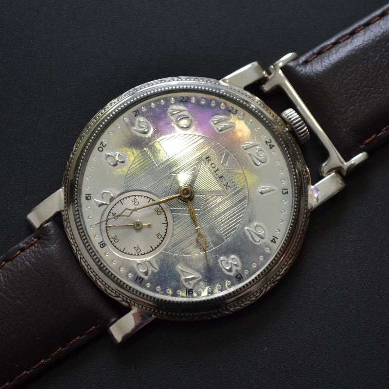 45mm vintage Rolex Unicorn mens watch Art Deco case guiloche dial in near mint condition 15 jewels movement photo 3
