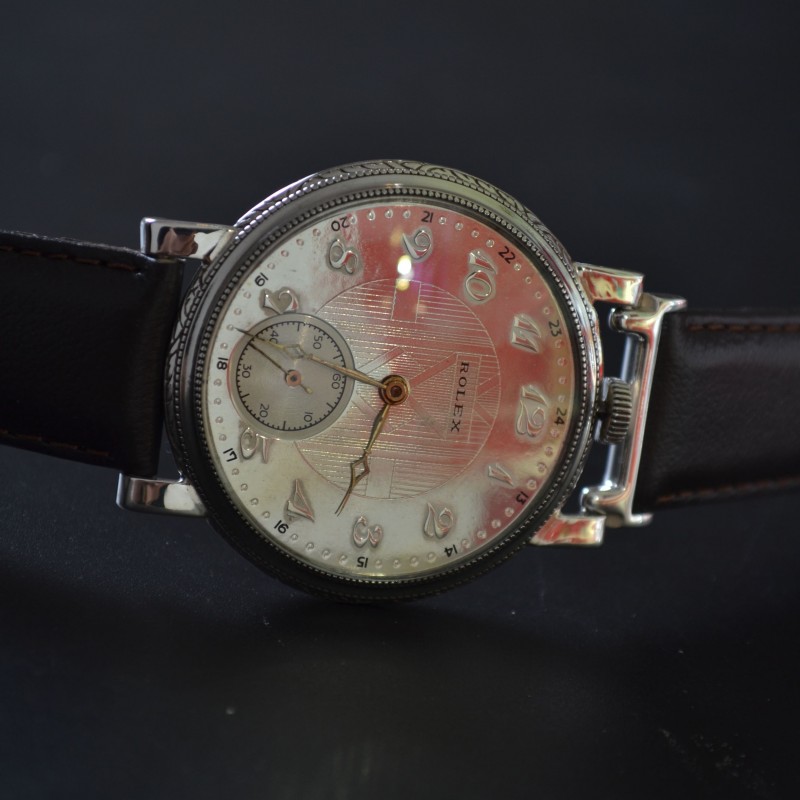 45mm vintage Rolex Unicorn mens watch Art Deco case guiloche dial in near mint condition 15 jewels movement photo 4