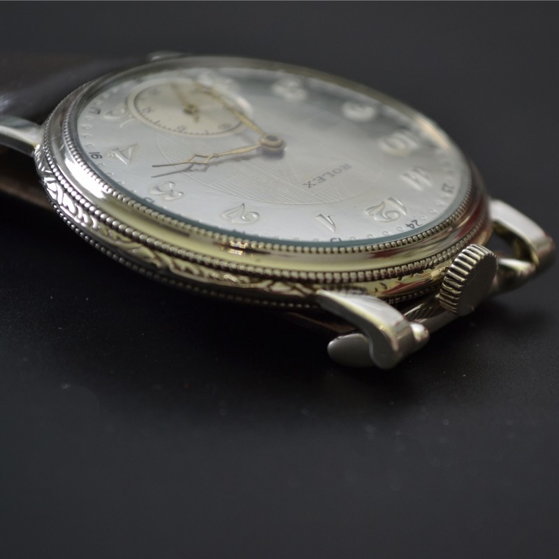 45mm vintage Rolex Unicorn mens watch Art Deco case guiloche dial in near mint condition 15 jewels movement photo 9