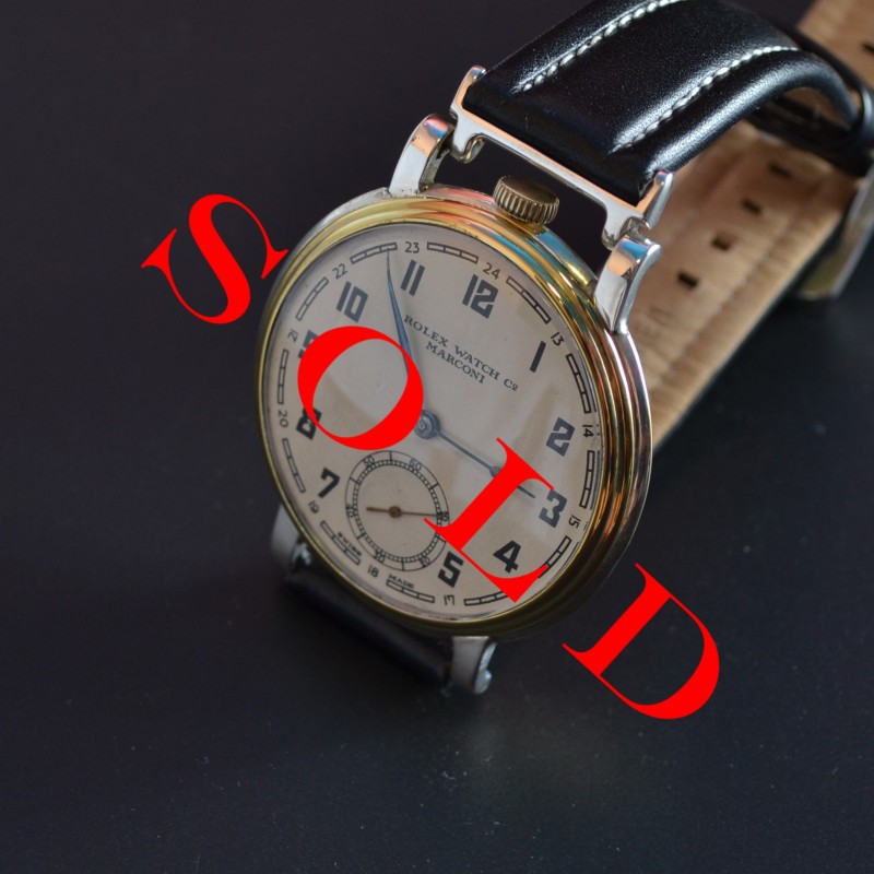 48mm vintage men's Rolex Marconi watch antique military trench chronometer 1920's guilloche art deco case