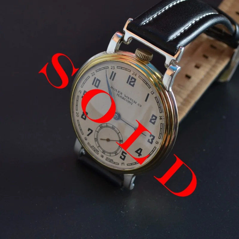 48mm vintage men's Rolex Marconi watch antique military trench chronometer 1920's guilloche art deco case
