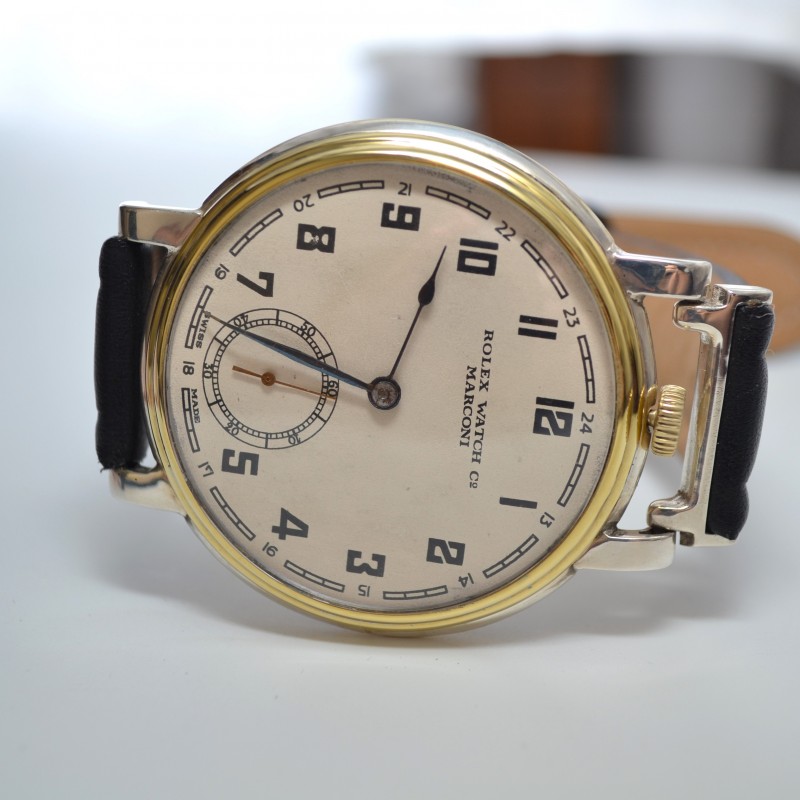 48mm vintage men's Rolex Marconi watch antique military trench chronometer 1920's guilloche art deco case photo 2