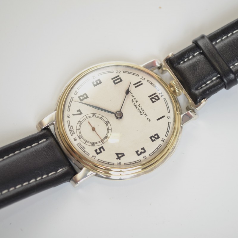 48mm vintage men's Rolex Marconi watch antique military trench chronometer 1920's guilloche art deco case photo 3