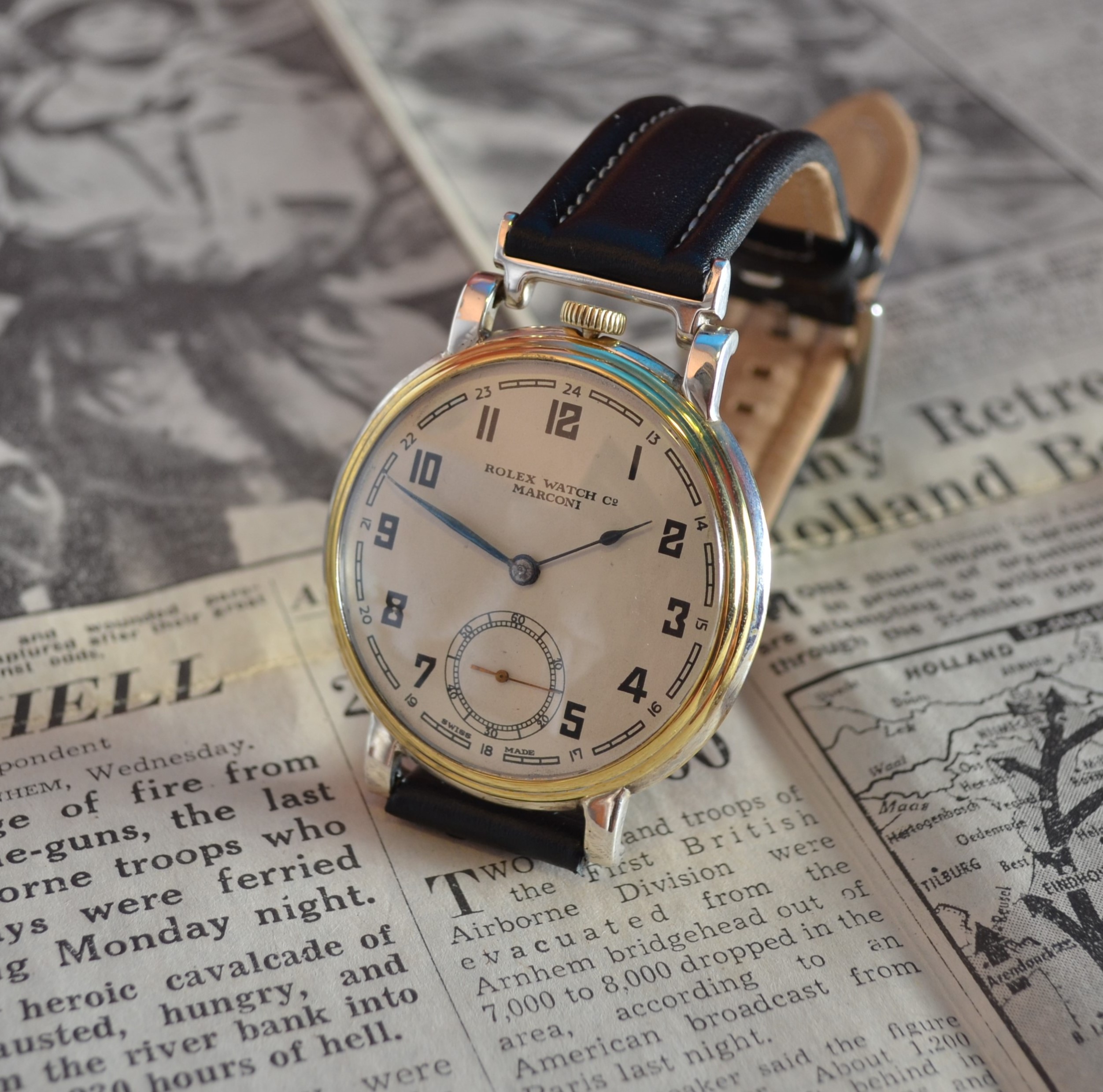 Rolex Marconi 49mm Military Trench Chronometer 1930s – Art Deco Guilloché Dial