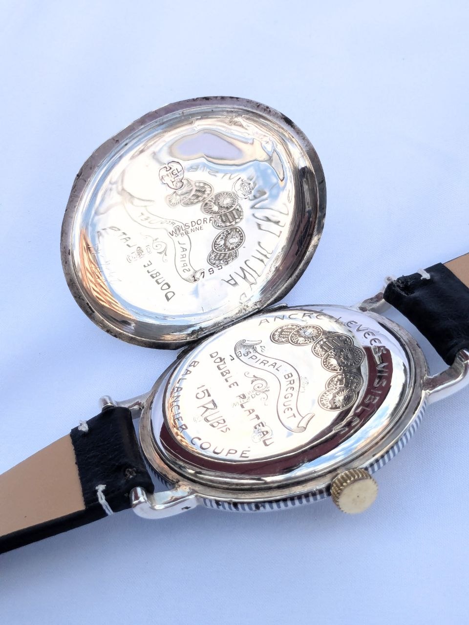 Rolex Niello full hunter dial and hands detail, porcelain dial with sub-seconds, solid silver case