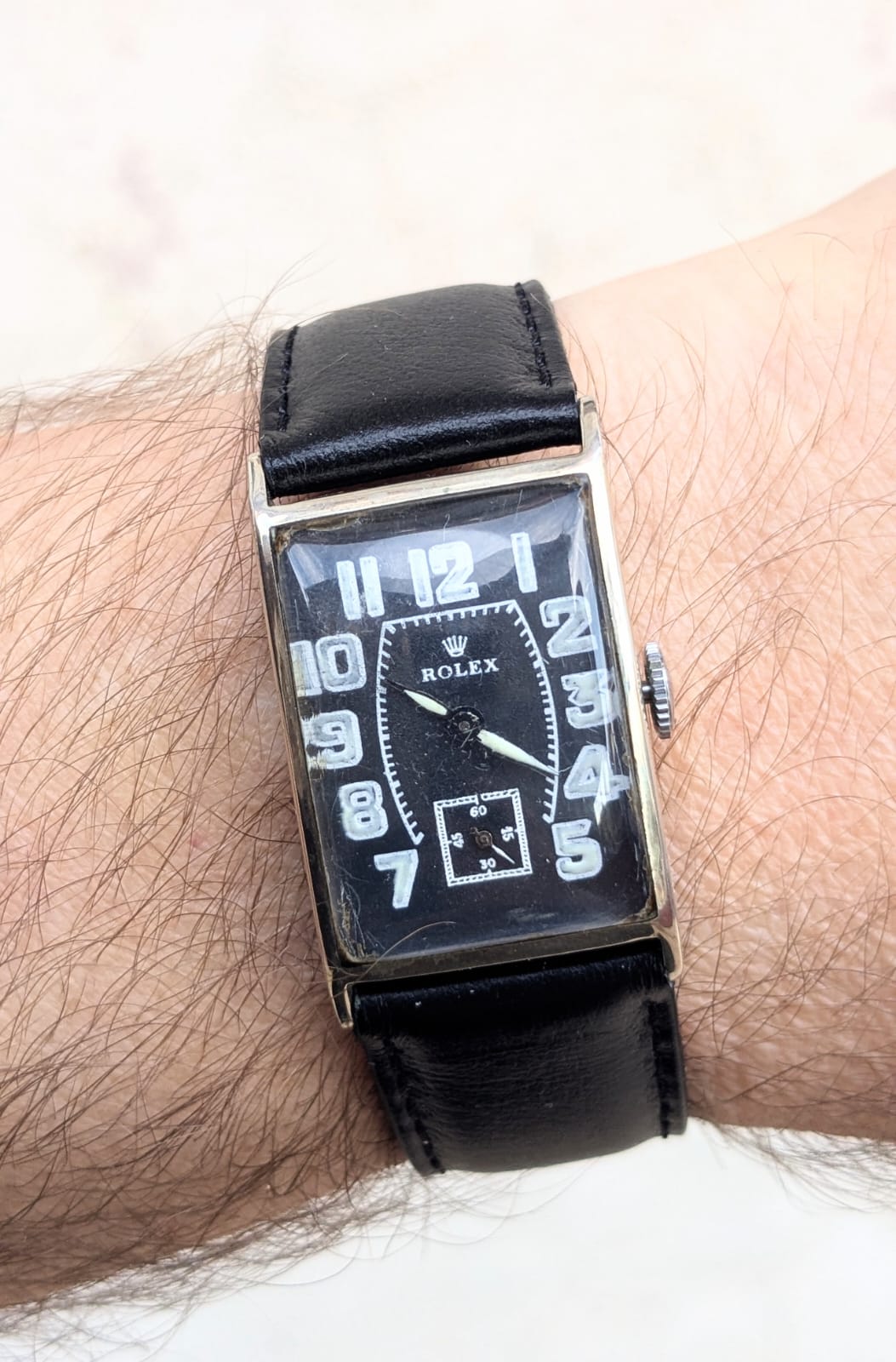 Antique Rolex Rectangular Tank Wristwatch 1930 - Rare Vintage Swiss Timepiece with Military Luminous Dial