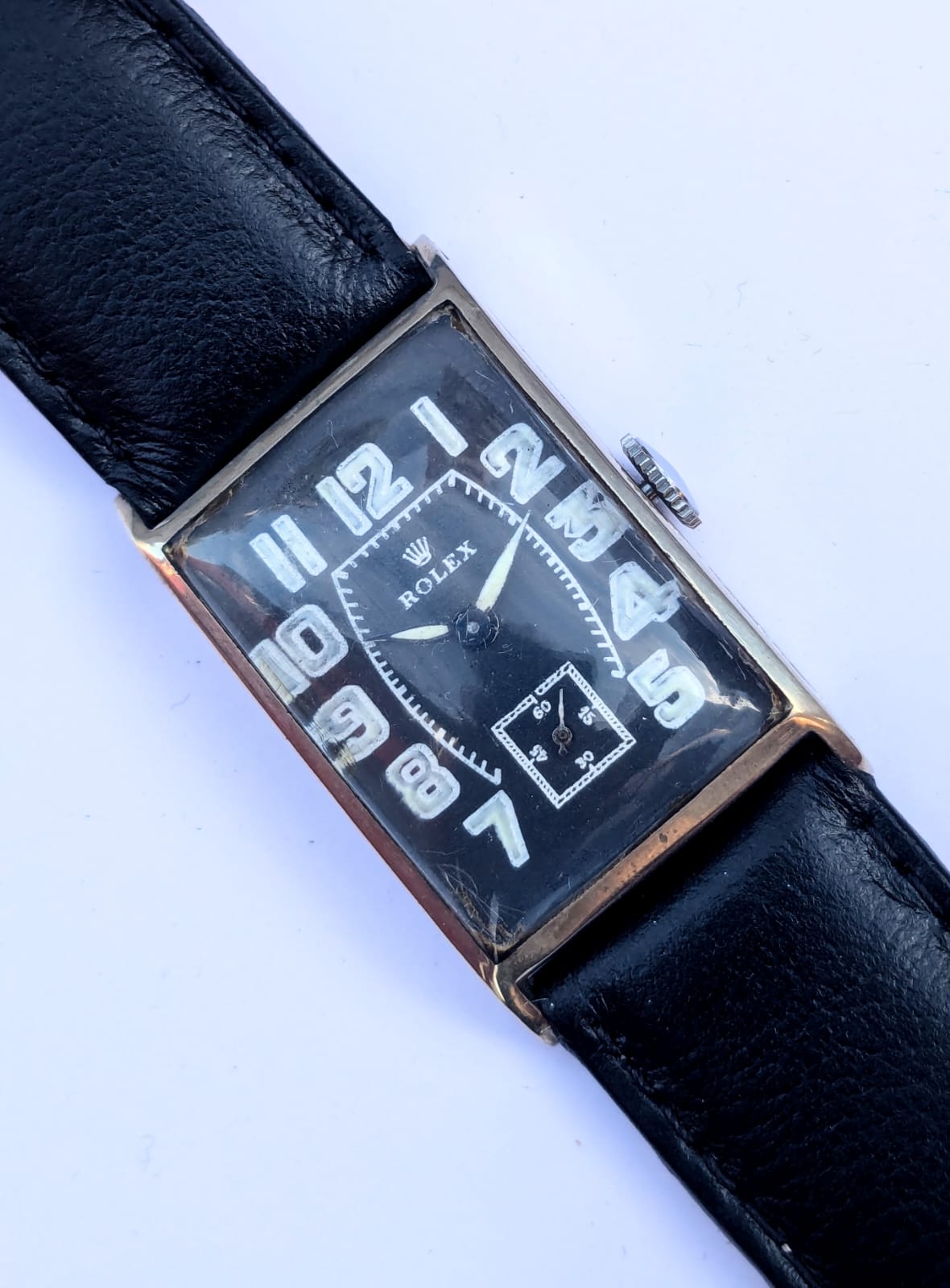 Antique Rolex Rectangular Tank Wristwatch 1930 - Rare Vintage Swiss Timepiece with Military Luminous Dial