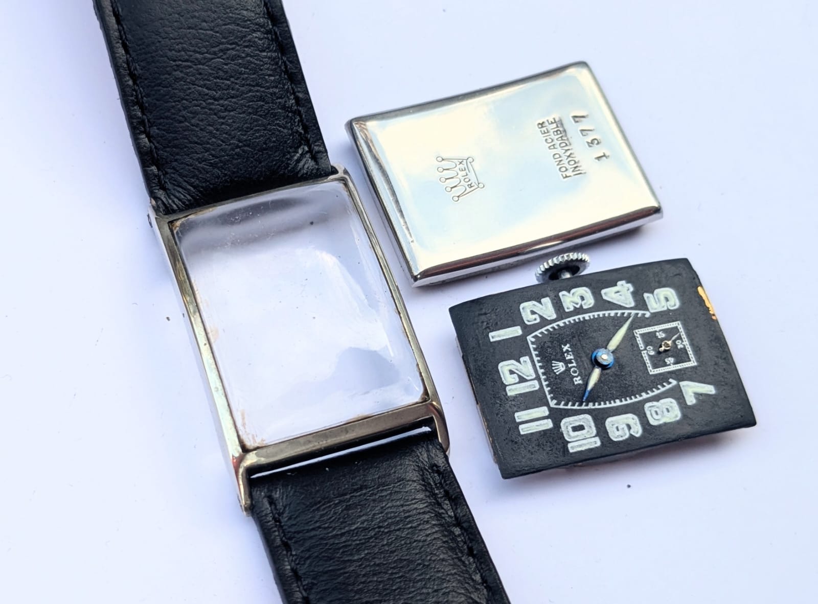 Antique Rolex Rectangular Tank Wristwatch 1930 - Rare Vintage Swiss Timepiece with Military Luminous Dial