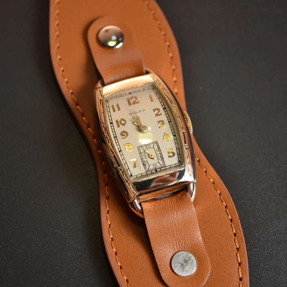 Art Deco Gold Plated Rolex Tank Watch (1930s) - WW1-WW2 Military Officer's Trench Chronometer