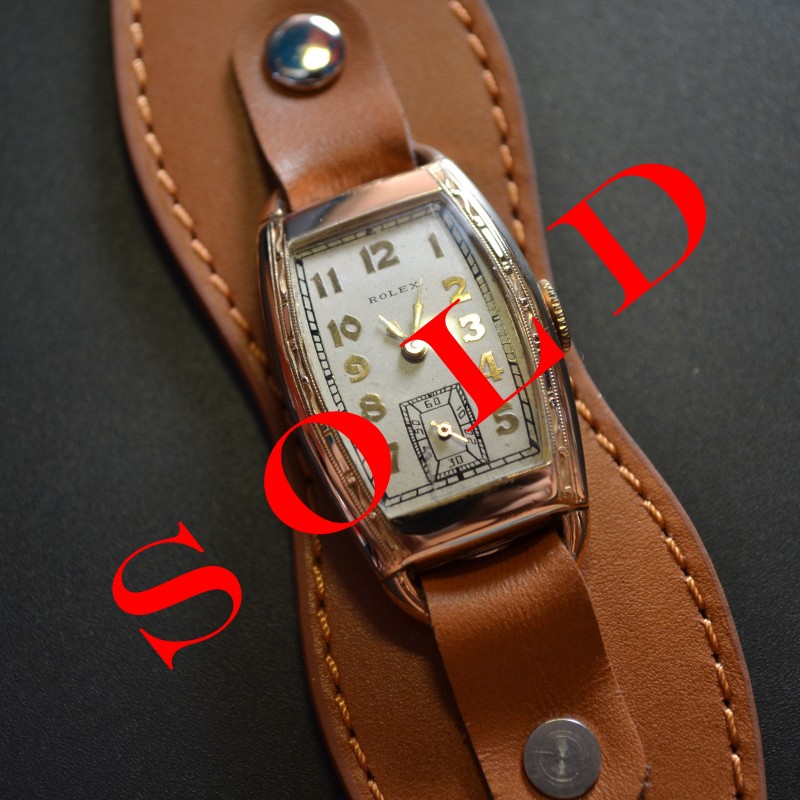 Art deco Rolex 1930 vintage gents collectors mechanical watch gold plated tank case superb gilt dial Men's Rectangular Retro Analog Dress Watch