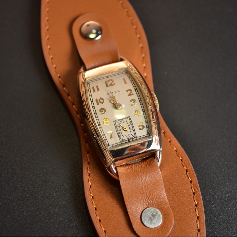 Art deco Rolex 1930 vintage gents collectors mechanical watch gold plated tank case superb gilt dial Men's Rectangular Retro Analog Dress Watch photo 2
