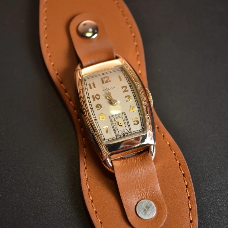 Art deco Rolex 1930 vintage gents collectors mechanical watch gold plated tank case superb gilt dial Men's Rectangular Retro Analog Dress Watch