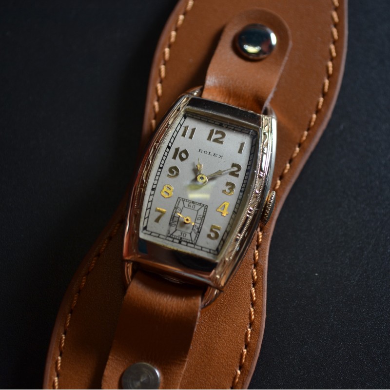 Art deco Rolex 1930 vintage gents collectors mechanical watch gold plated tank case superb gilt dial Men's Rectangular Retro Analog Dress Watch photo 3