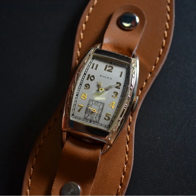 Art deco Rolex 1930 vintage gents collectors mechanical watch gold plated tank case superb gilt dial Men's Rectangular Retro Analog Dress Watch