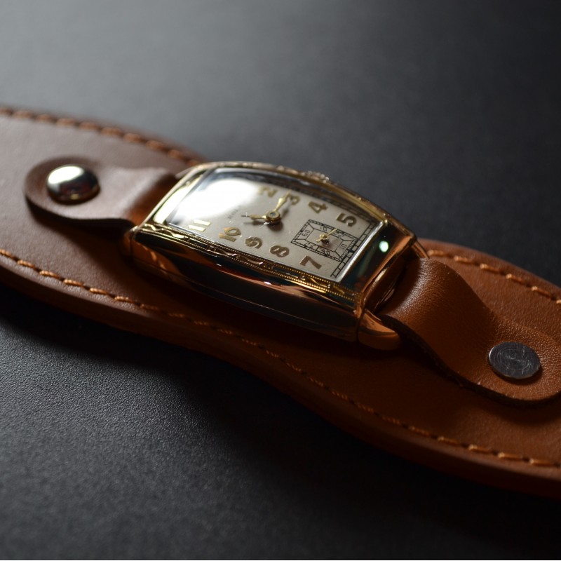 Art deco Rolex 1930 vintage gents collectors mechanical watch gold plated tank case superb gilt dial Men's Rectangular Retro Analog Dress Watch photo 5