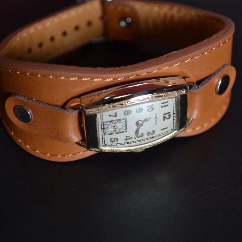 Art deco Rolex 1930 vintage gents collectors mechanical watch gold plated tank case superb gilt dial Men's Rectangular Retro Analog Dress Watch photo 6