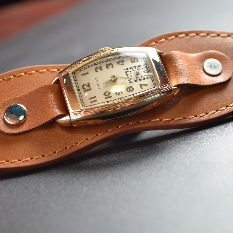 Art deco Rolex 1930 vintage gents collectors mechanical watch gold plated tank case superb gilt dial Men's Rectangular Retro Analog Dress Watch photo 7