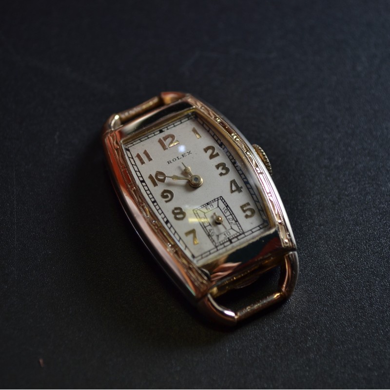 Art deco Rolex 1930 vintage gents collectors mechanical watch gold plated tank case superb gilt dial Men's Rectangular Retro Analog Dress Watch photo 11