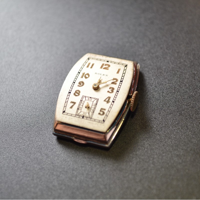 Art deco Rolex 1930 vintage gents collectors mechanical watch gold plated tank case superb gilt dial Men's Rectangular Retro Analog Dress Watch photo 13