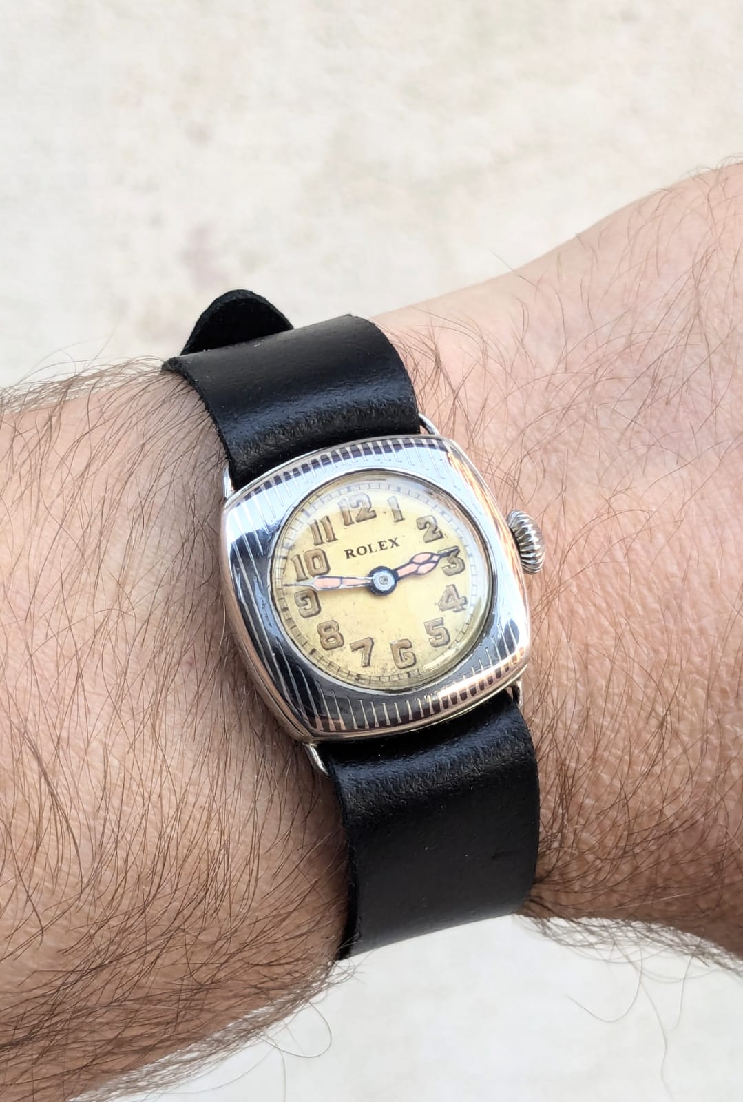 Cusion military rolex niello trench watch