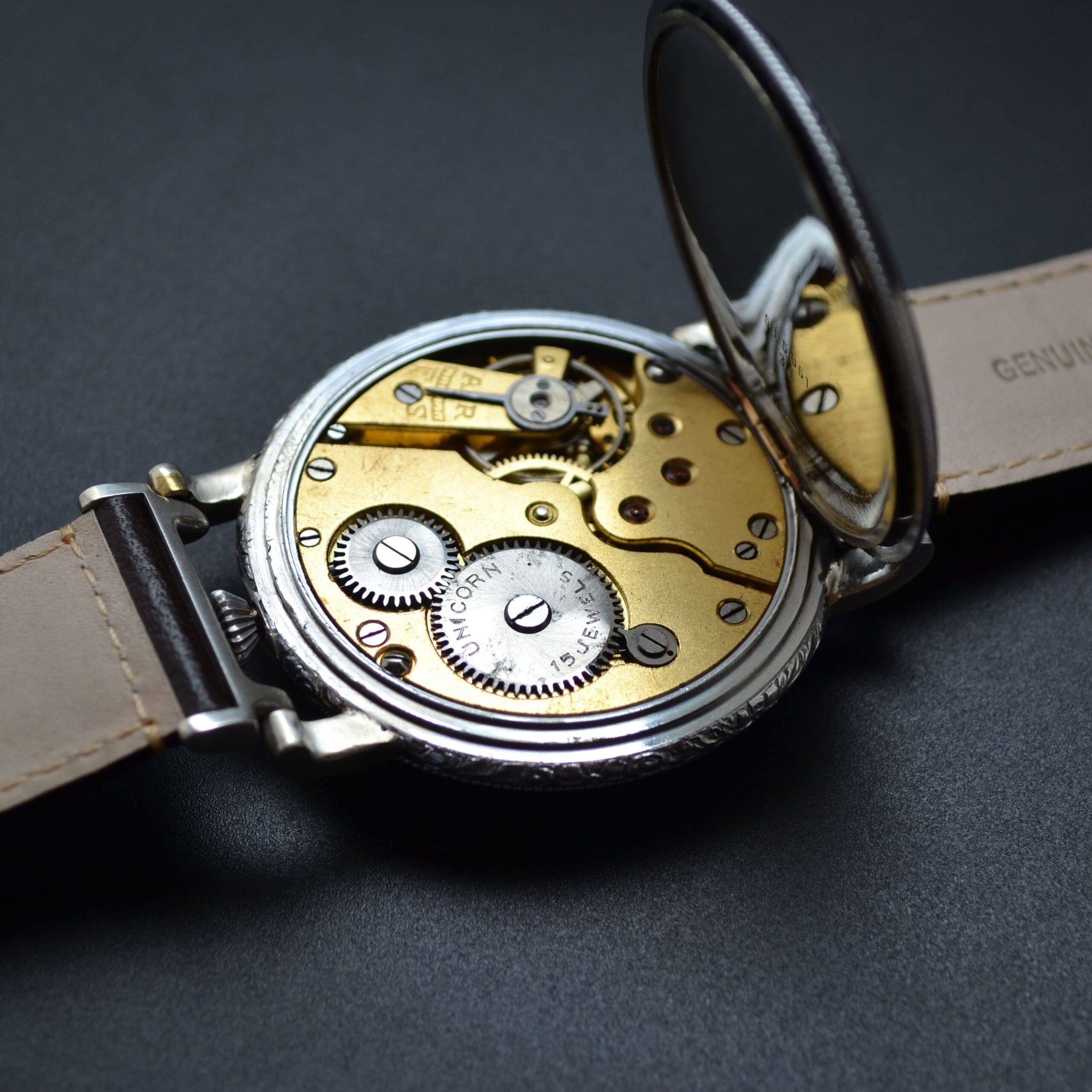 Early 1930s Rolex Unicorn 45mm Guilloché Cream Dial White Metal Case photo 10