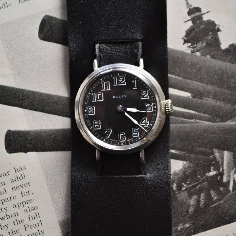 34mm Rolex Prima pre Oyster 17 Jewels silver bubbleback WW1 military trench vintage mens watch