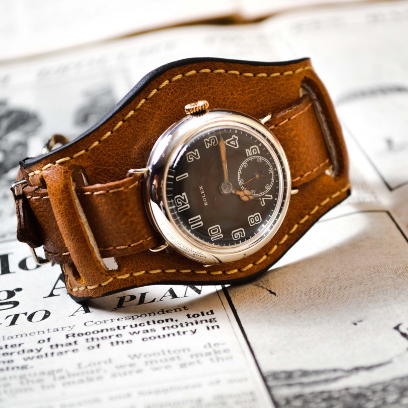 34mm Rolex W&D 1918 WW1 military officers trench vintage men's wristwatch high grade 15 Jewels movement solid silver case