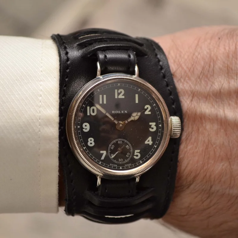 34mm Rolex WW1 RFC 1916 British pilot military trench vintage men's watch 15 Jewels semi hermetic solid silver screw down case