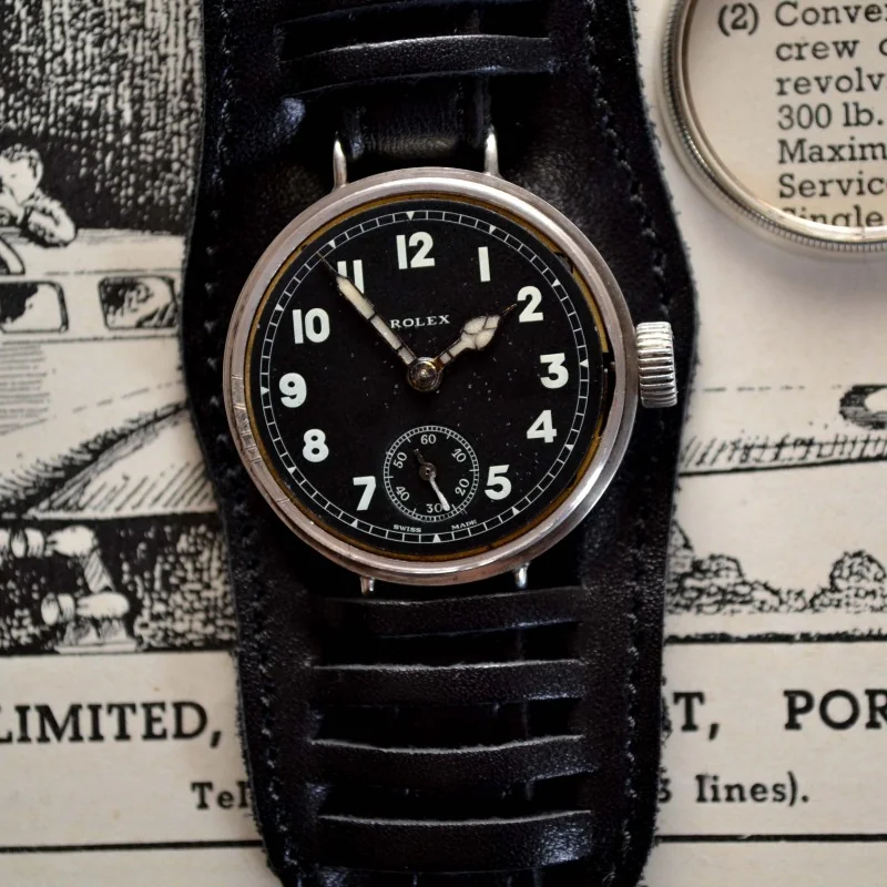 34mm Rolex WW1 RFC 1916 British pilot military trench vintage men's watch 15 Jewels semi hermetic solid silver screw down case