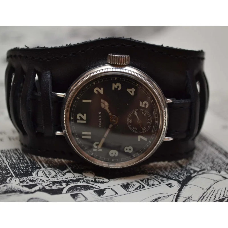 34mm Rolex WW1 RFC 1916 British pilot military trench vintage men's watch 15 Jewels semi hermetic solid silver screw down case