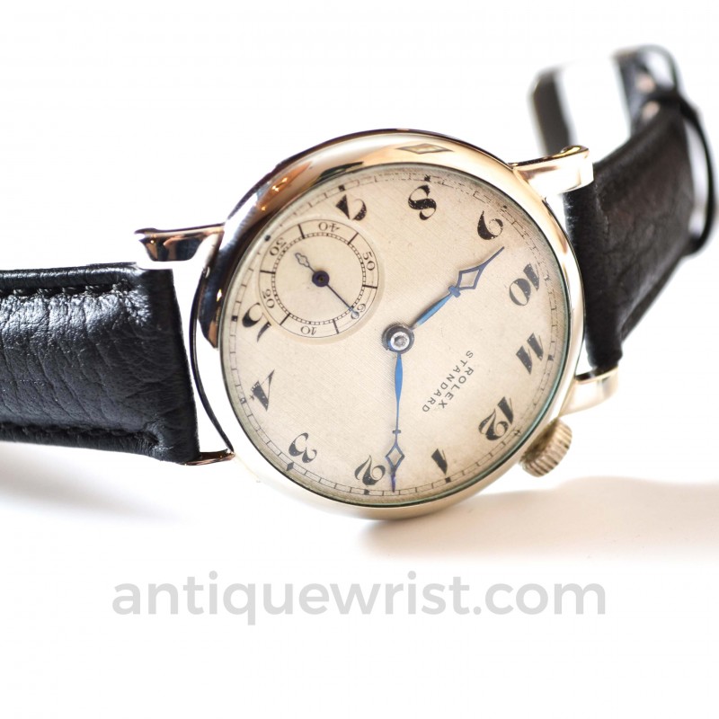 40mm vintage mens Rolex Standard drivers chronometer antique military WW1 officers trench watch guilloche dial from 1920's photo 3