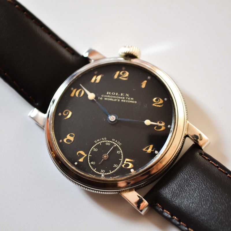 43mm antique Rolex military pilots watch for drivers vintage mens chronometer black dial luminous marks and arrows