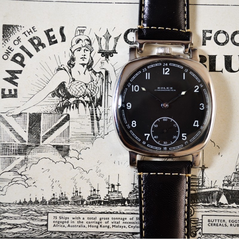 Rolex 43mm Cushion Case WW2 Military Watch – Pre-Panerai Black Dial