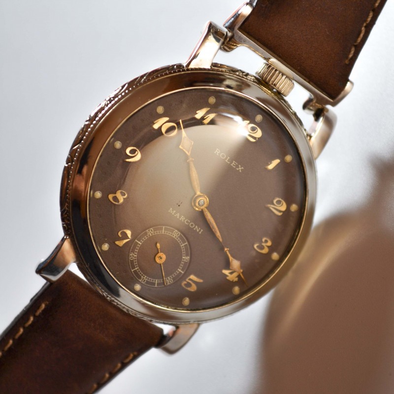 45 mm antique Rolex Marconi military pilots watch luminous marks vintage mens chronometer art deco case
