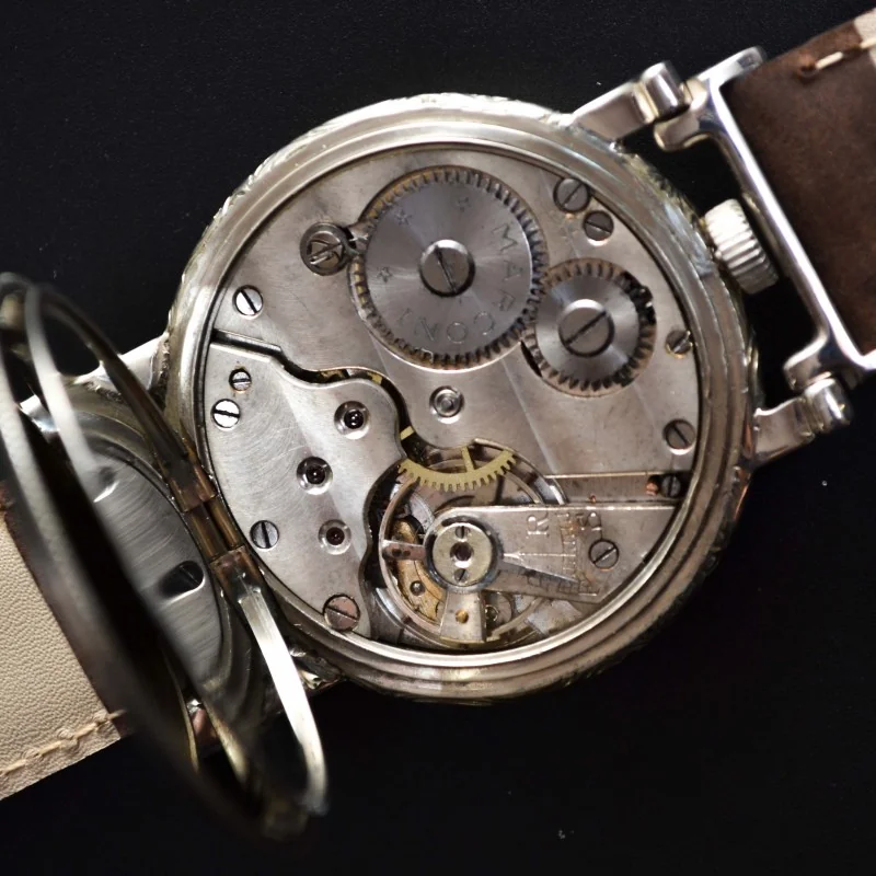 45 mm antique Rolex Marconi military pilots watch luminous marks vintage mens chronometer art deco case